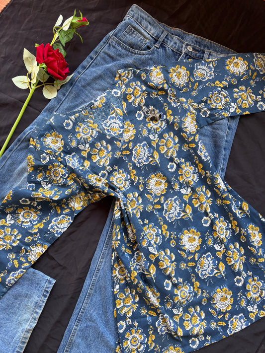 Blue Floral Cotton Kurti