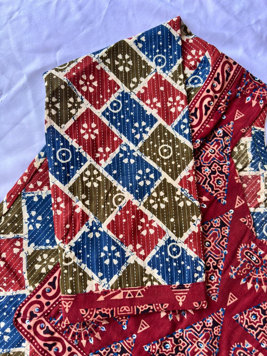 Maroon Multicolor Yoke Kurti