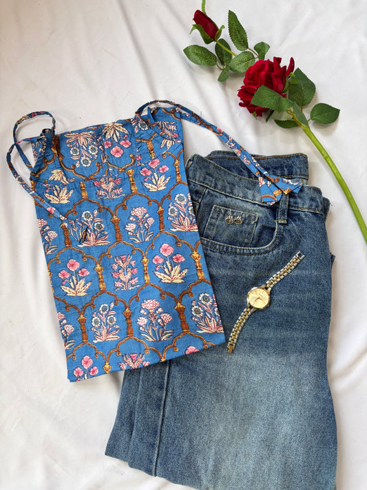 Royal blue Sleeveless short Kurti