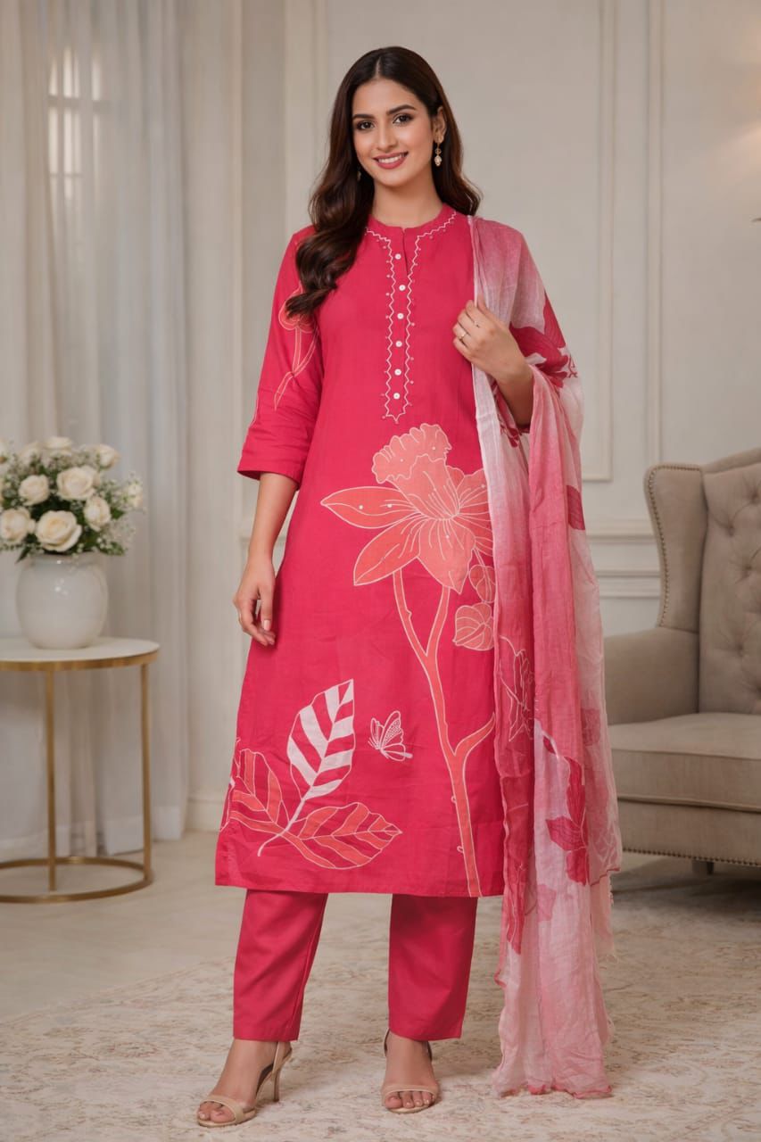 Pink Floral Kurti Set