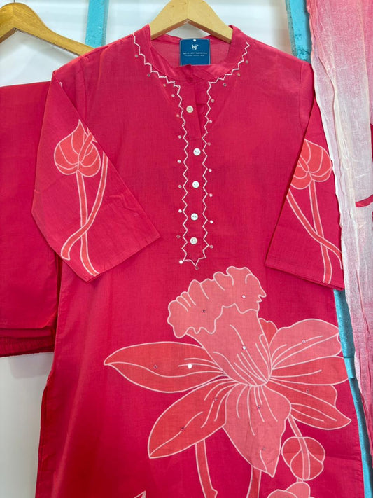 Pink Floral Kurti Set