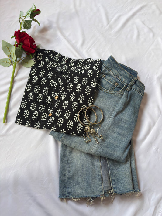 Black Floral Short Kurti