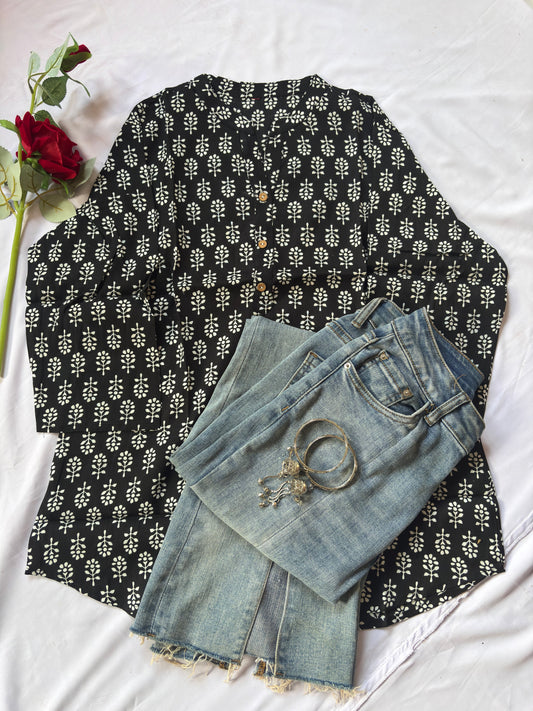 Black Floral Short Kurti