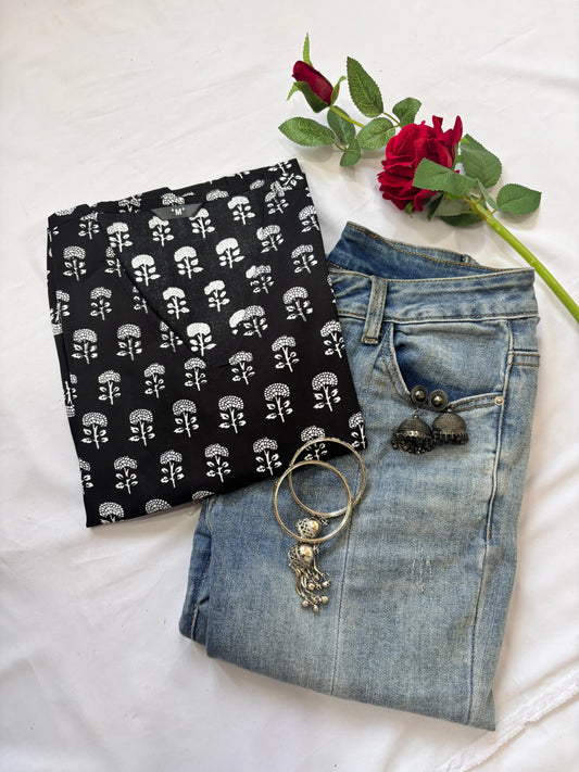 Black Peplum Full Sleeve Kurti