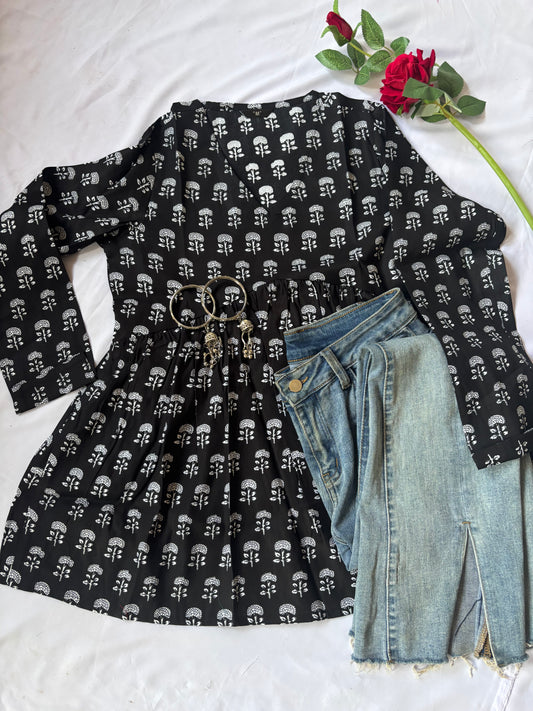 Black Peplum Full Sleeve Kurti