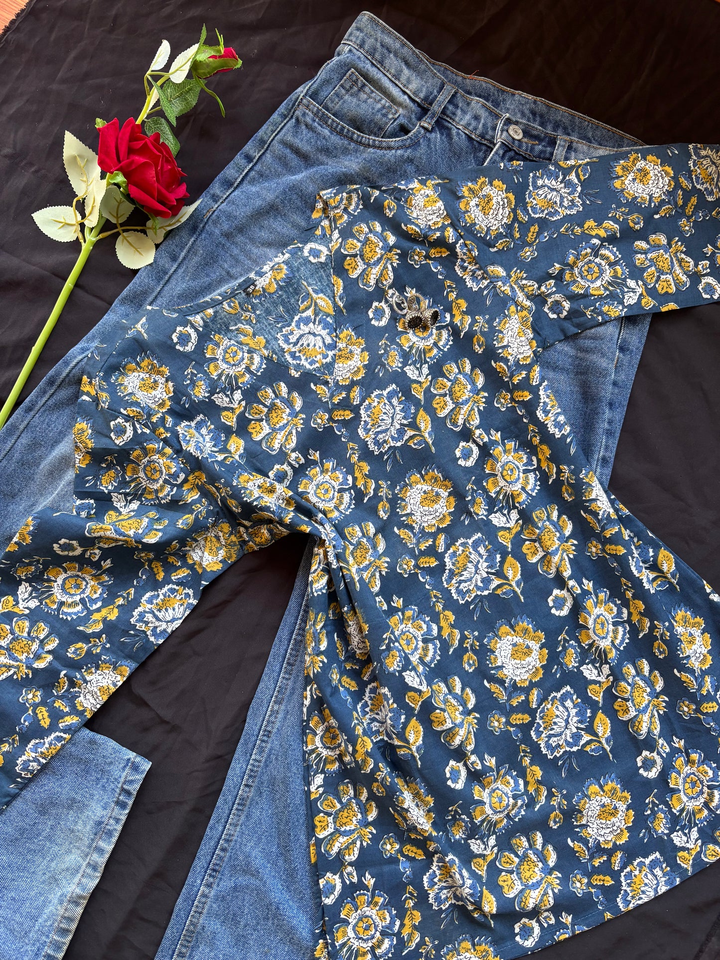 Blue Floral Cotton Kurti