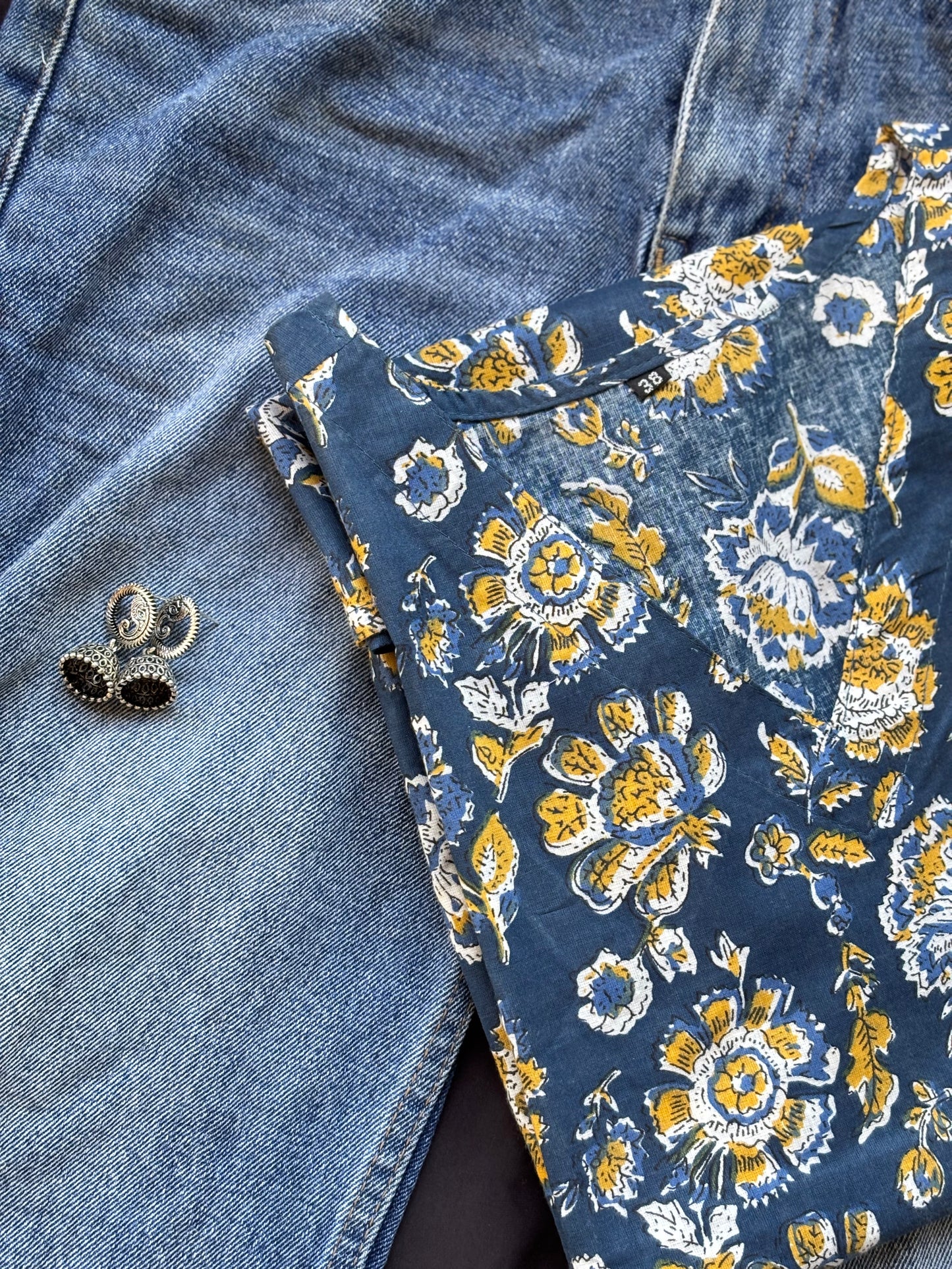 Blue Floral Cotton Kurti