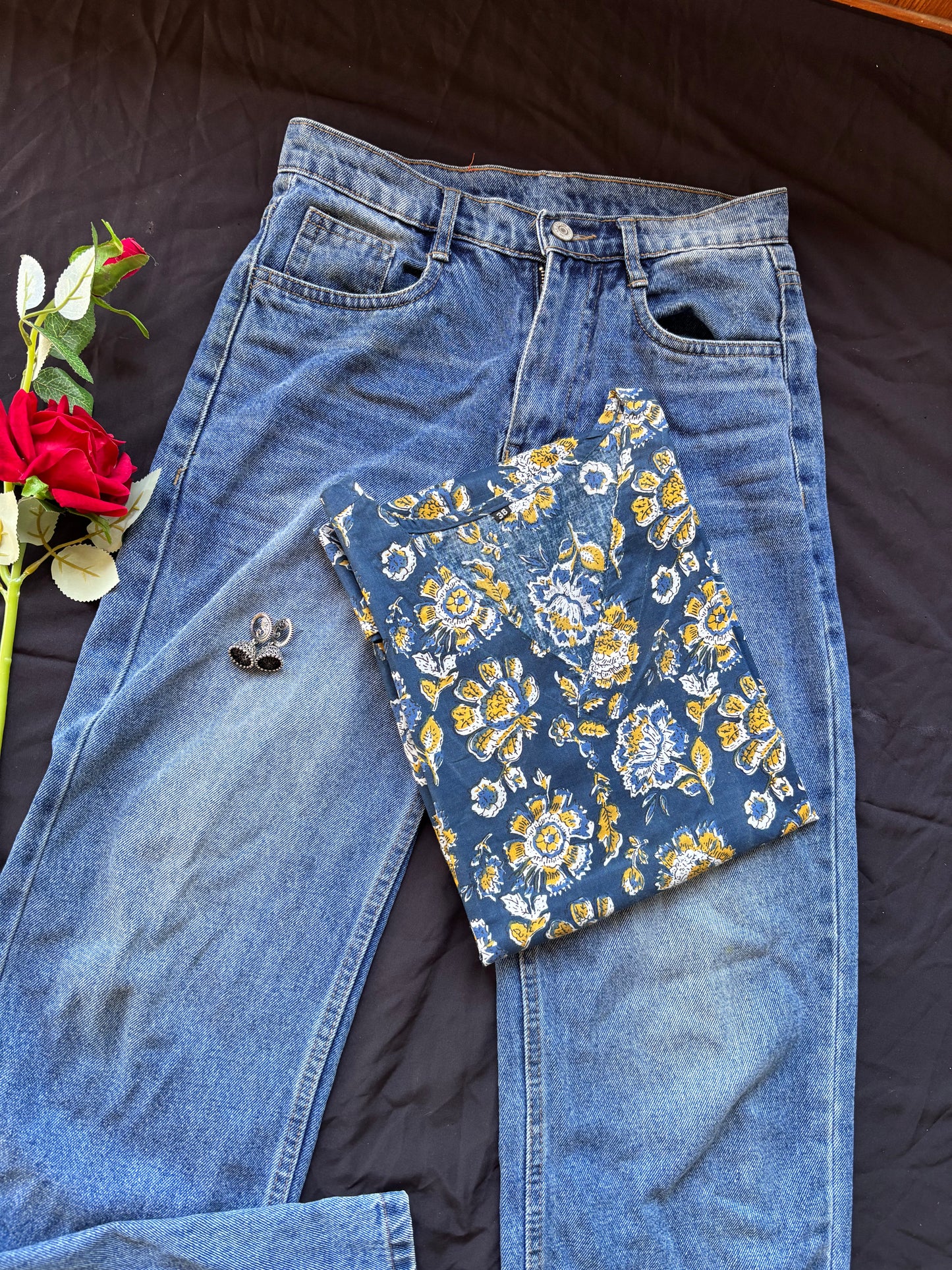 Blue Floral Cotton Kurti