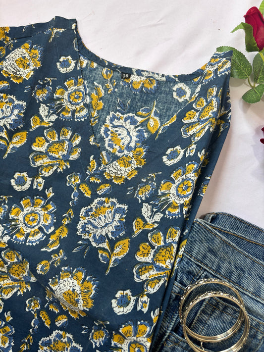 Dark Blue bell Sleeve Kurti