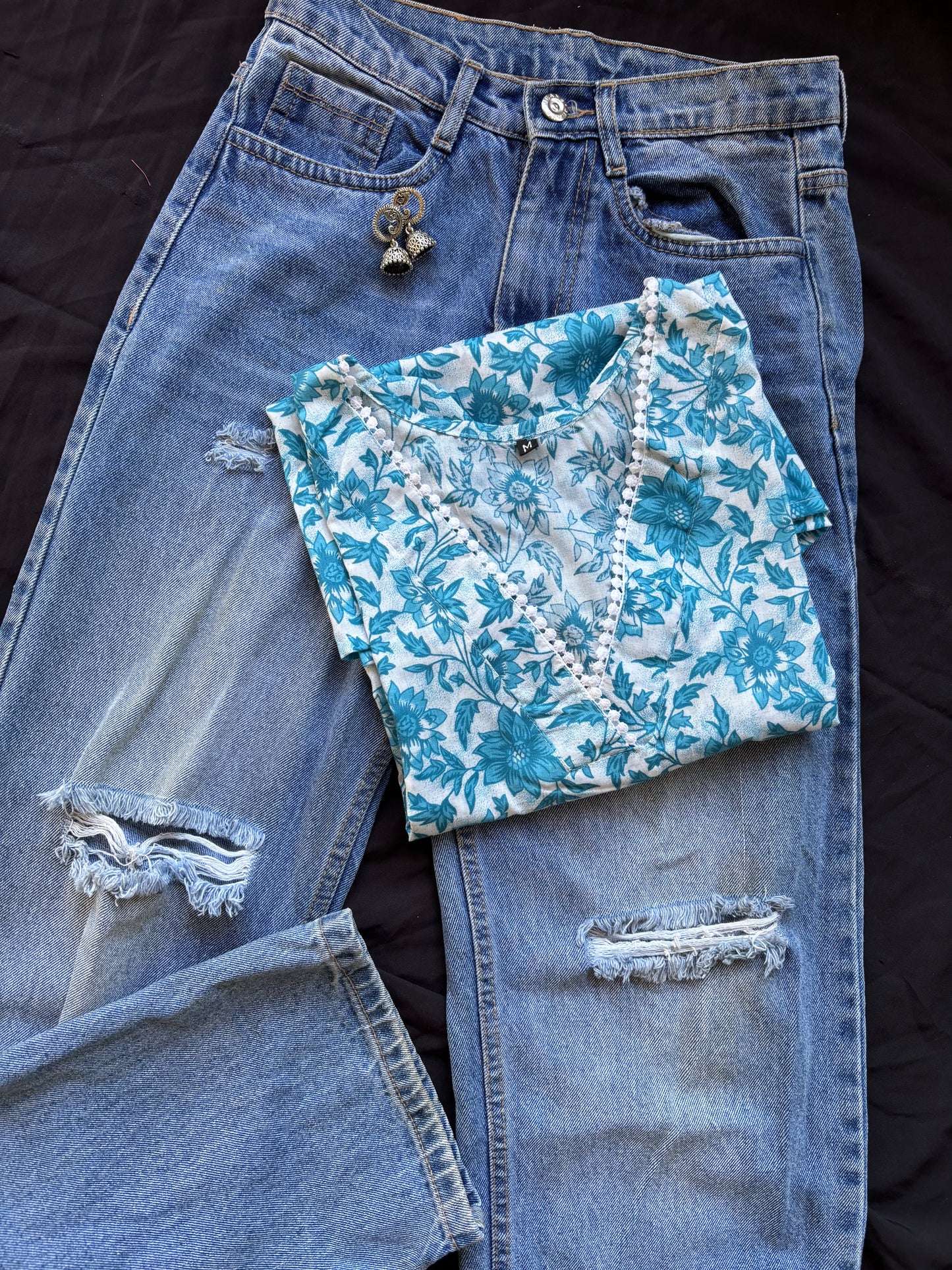 Blue Floral Cotton Kurti