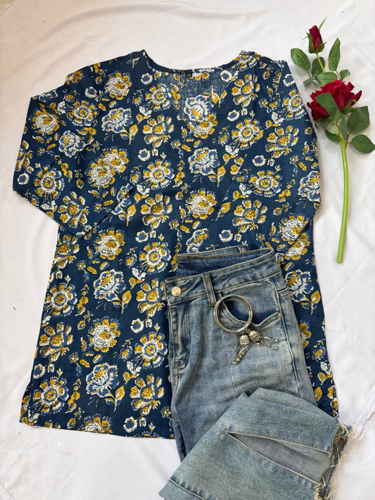 Dark Blue bell Sleeve Kurti