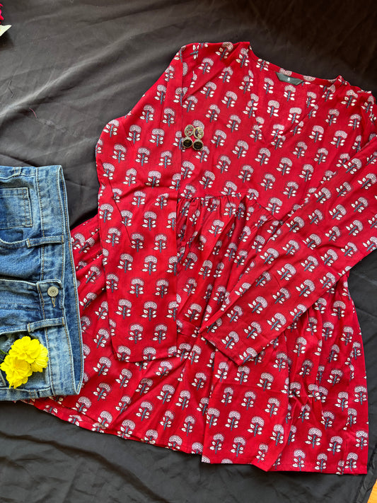 Classic red cotton kurti