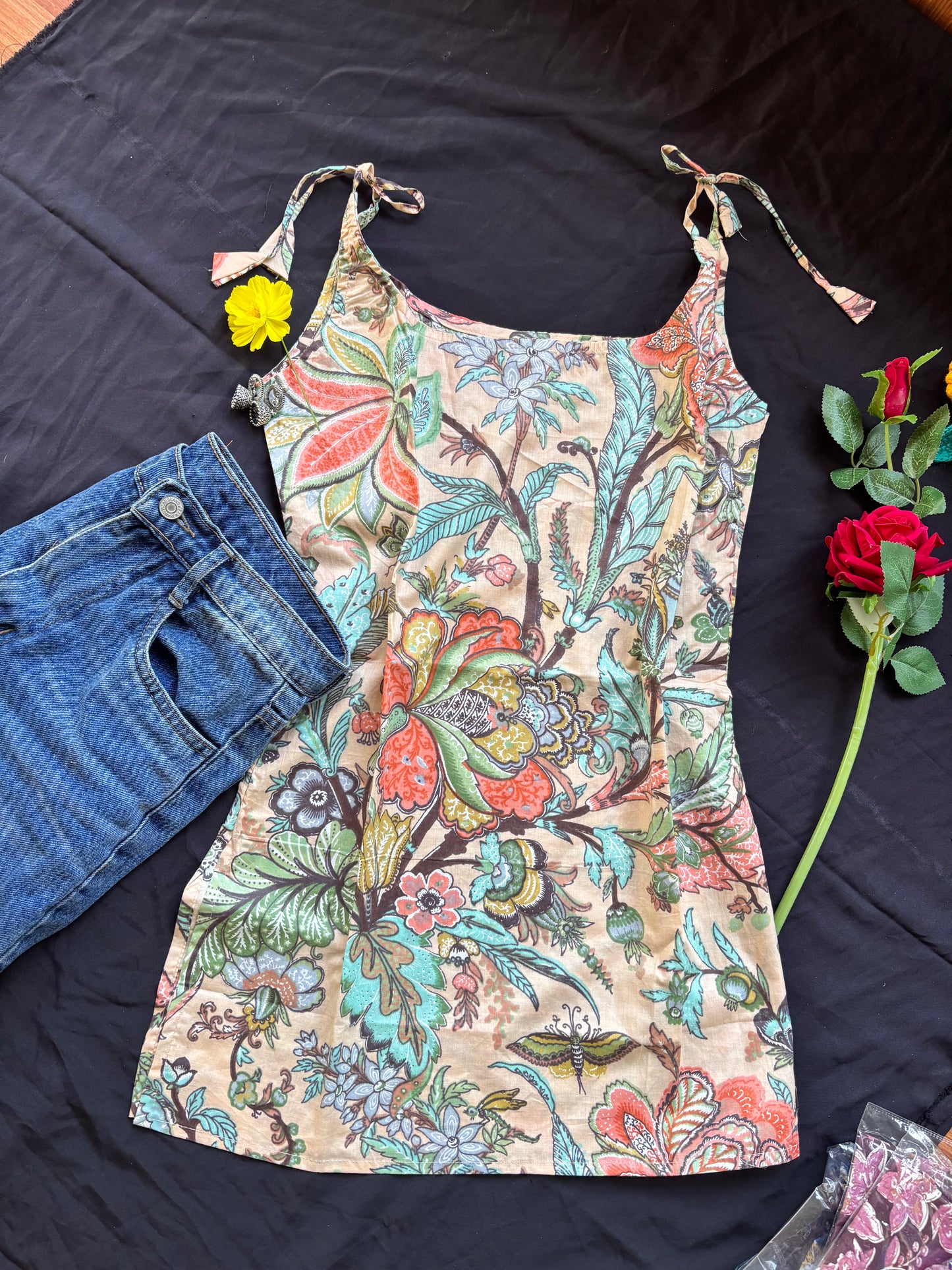 Floral Print Cotton Spaghetti Strap Kurti