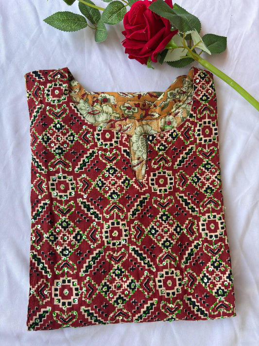 Brown Maroon Yoke kurti