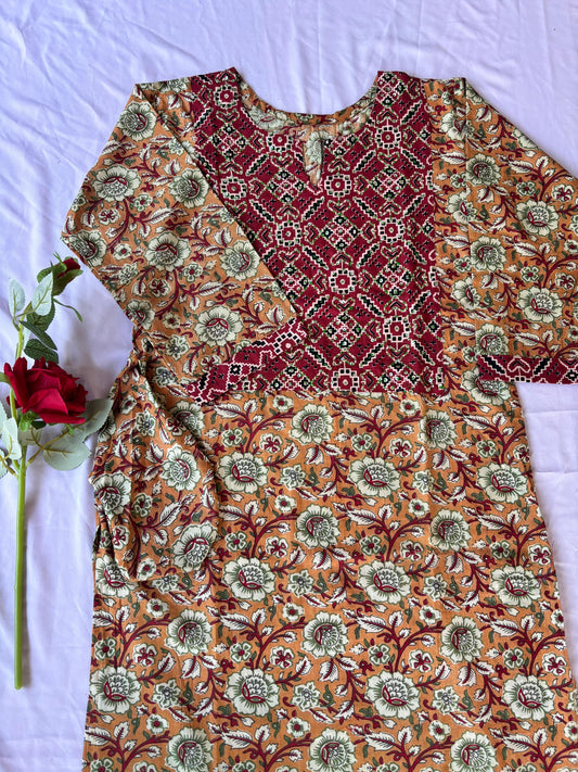 Brown Maroon Yoke kurti