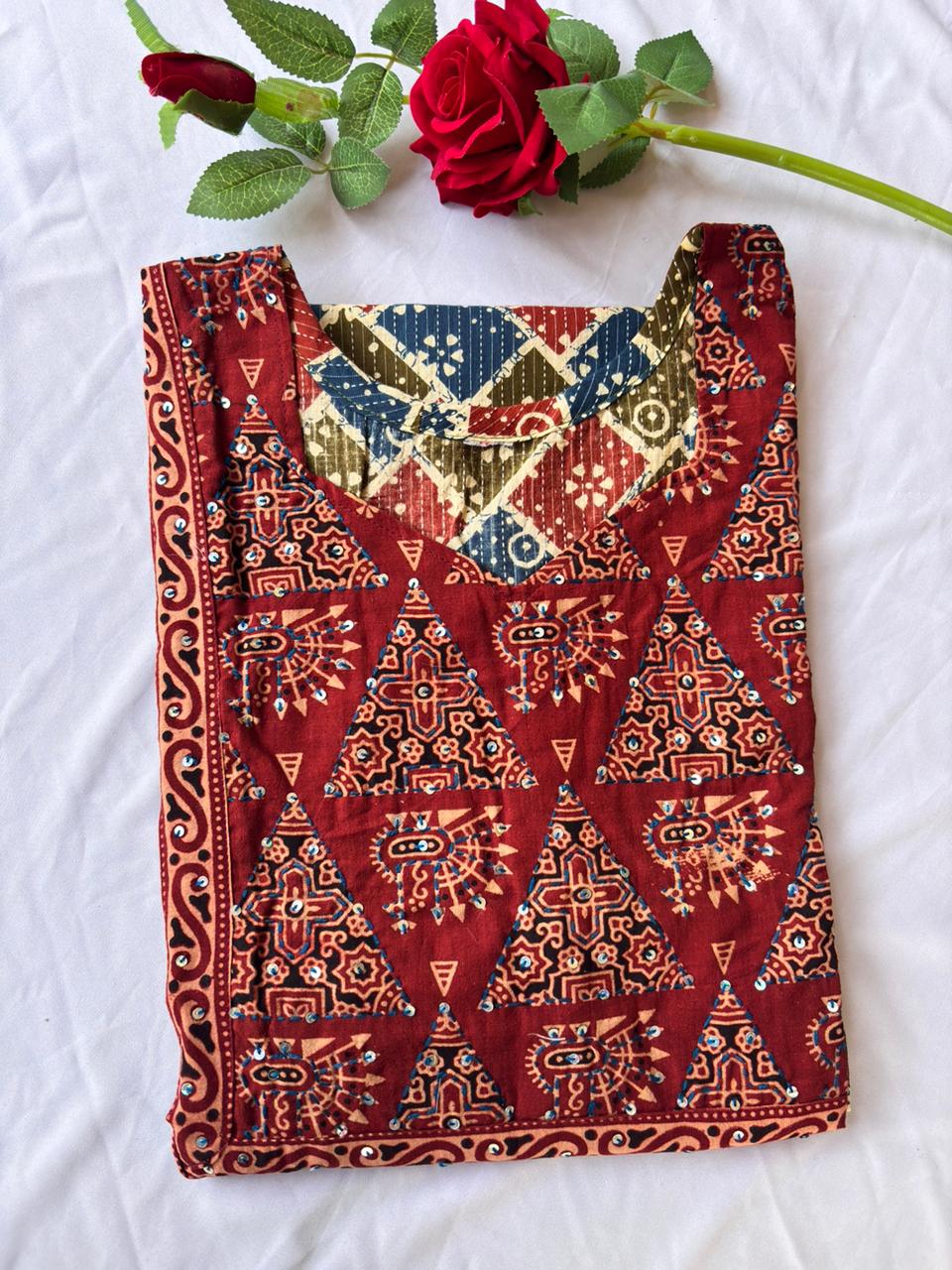 Maroon Multicolor Yoke Kurti