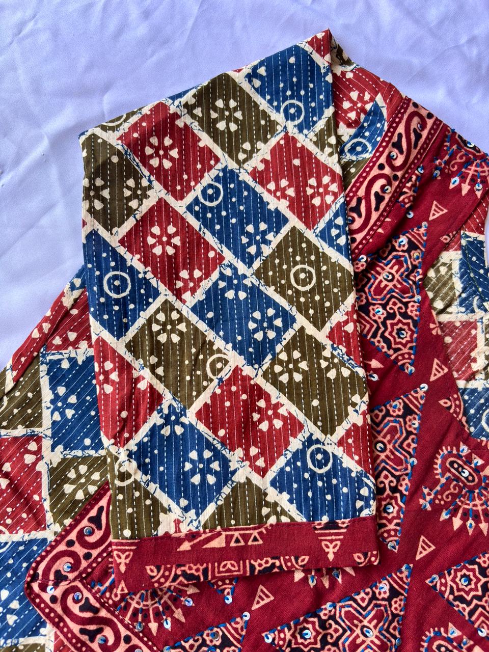 Maroon Multicolor Yoke Kurti