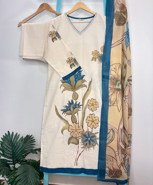 White Cotton Flex Kurti Set