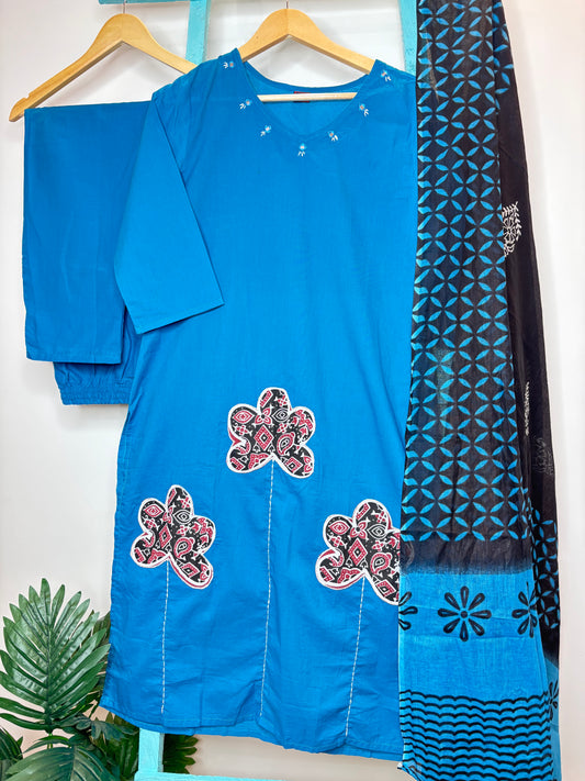BLUE STRAIGHT KURTI SET