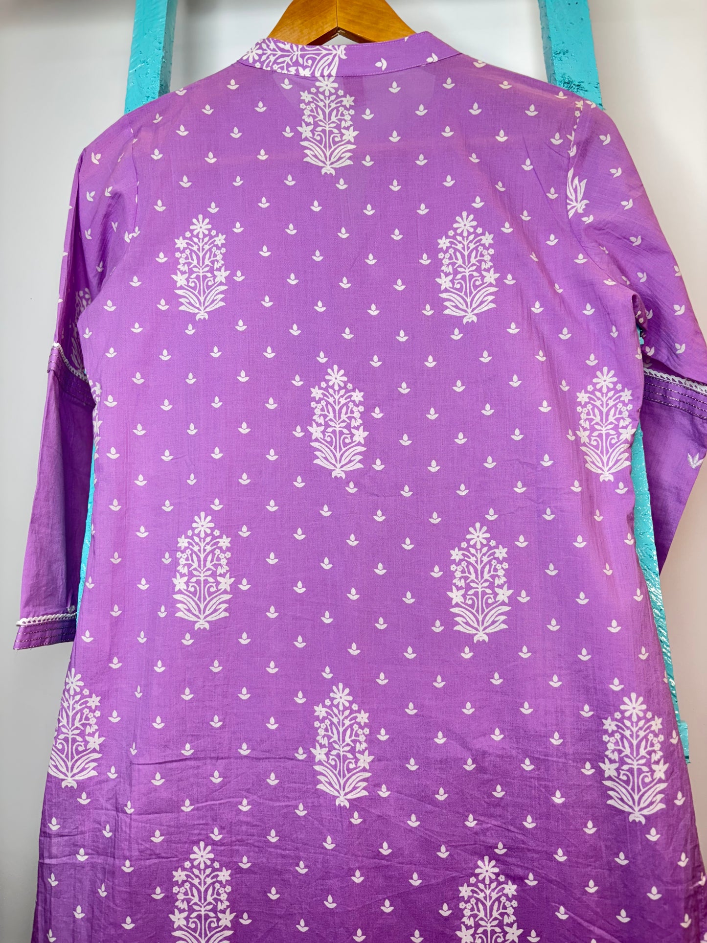 Lavender Mandarin Collar Kurti Set