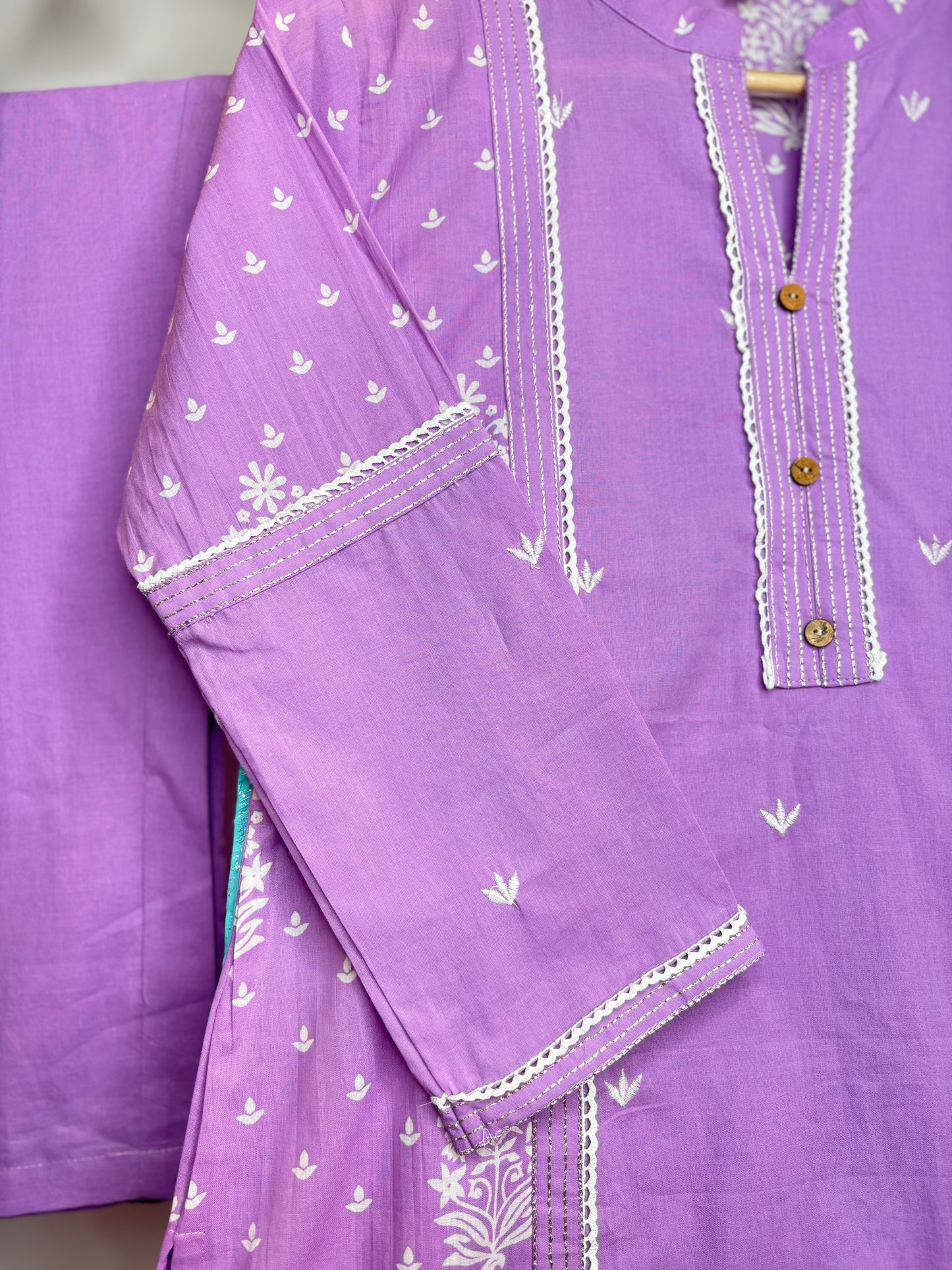 Lavender Mandarin Collar Kurti Set