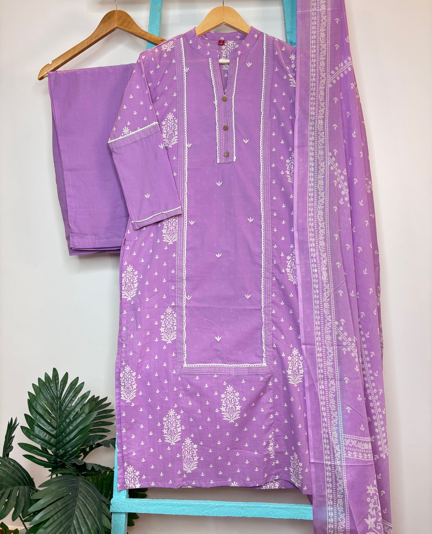 Lavender Mandarin Collar Kurti Set