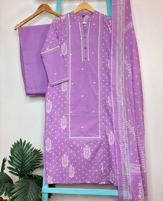 Lavender Mandarin Collar Kurti Set
