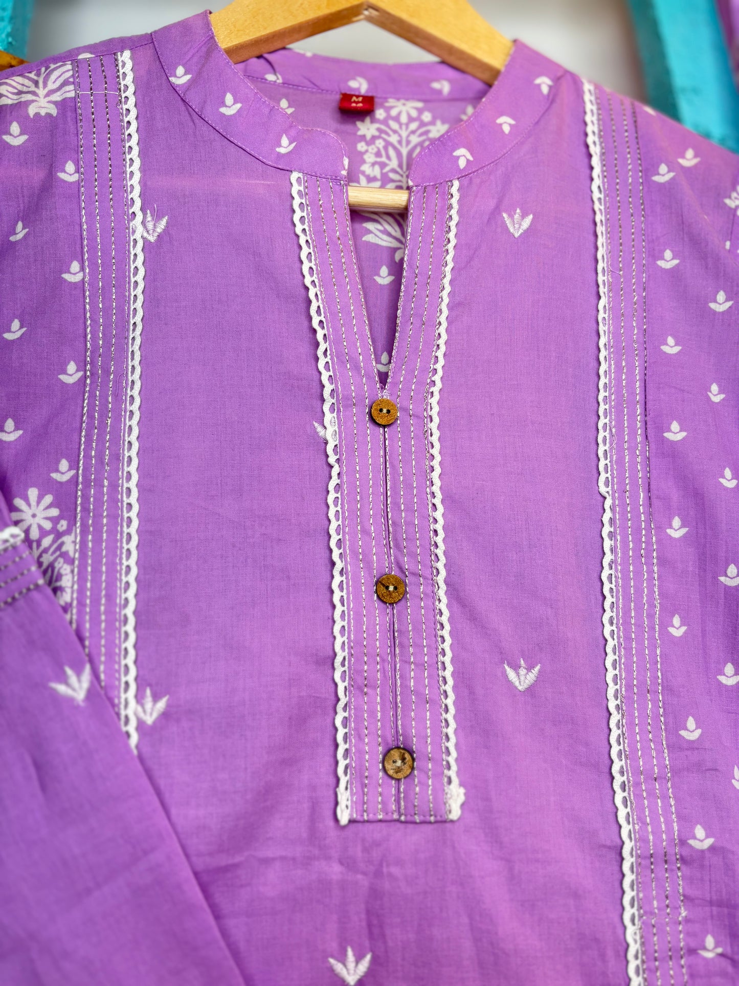 Lavender Mandarin Collar Kurti Set