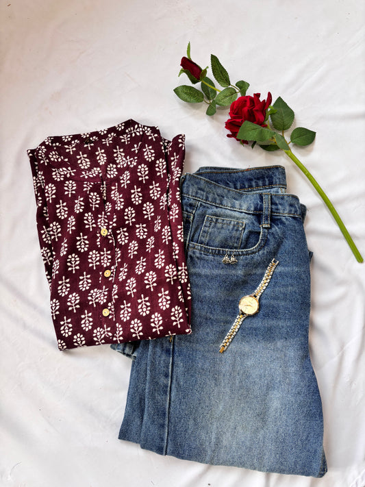 Dark Maroon Short Kurti