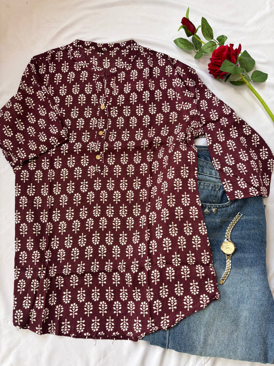 Dark Maroon Short Kurti