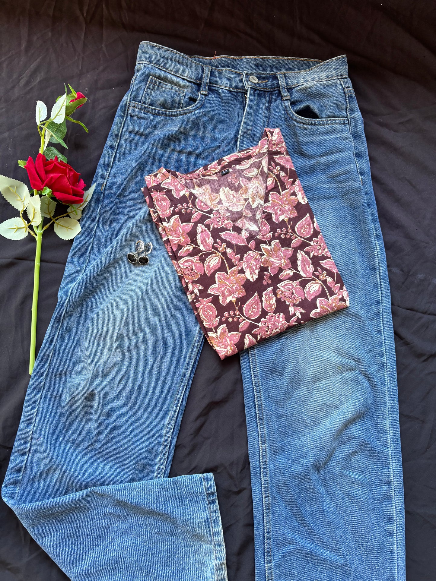 Maroon floral cotton kurti