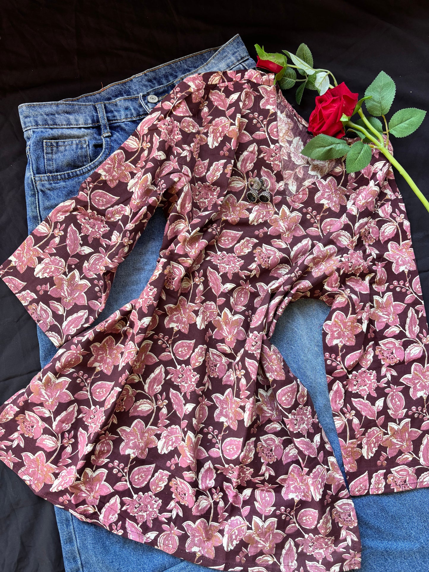 Maroon floral cotton kurti