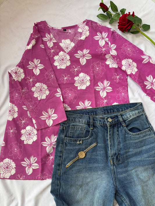 Pink Floral Cotton Kurti