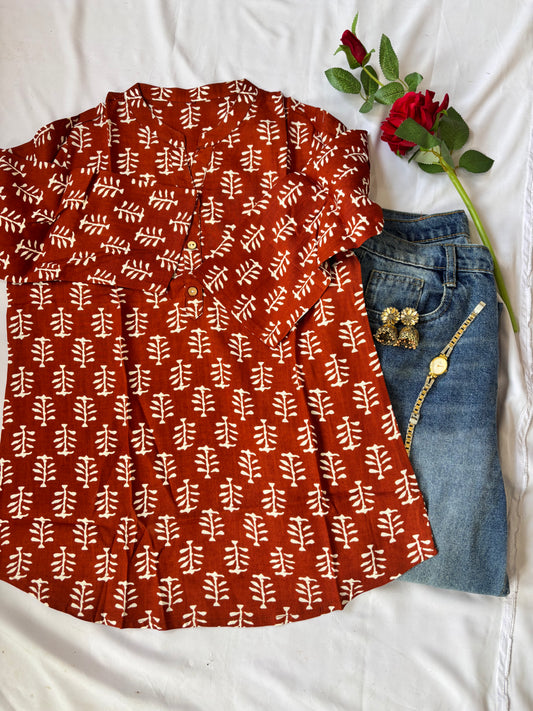 Rust Brown Short Kurti