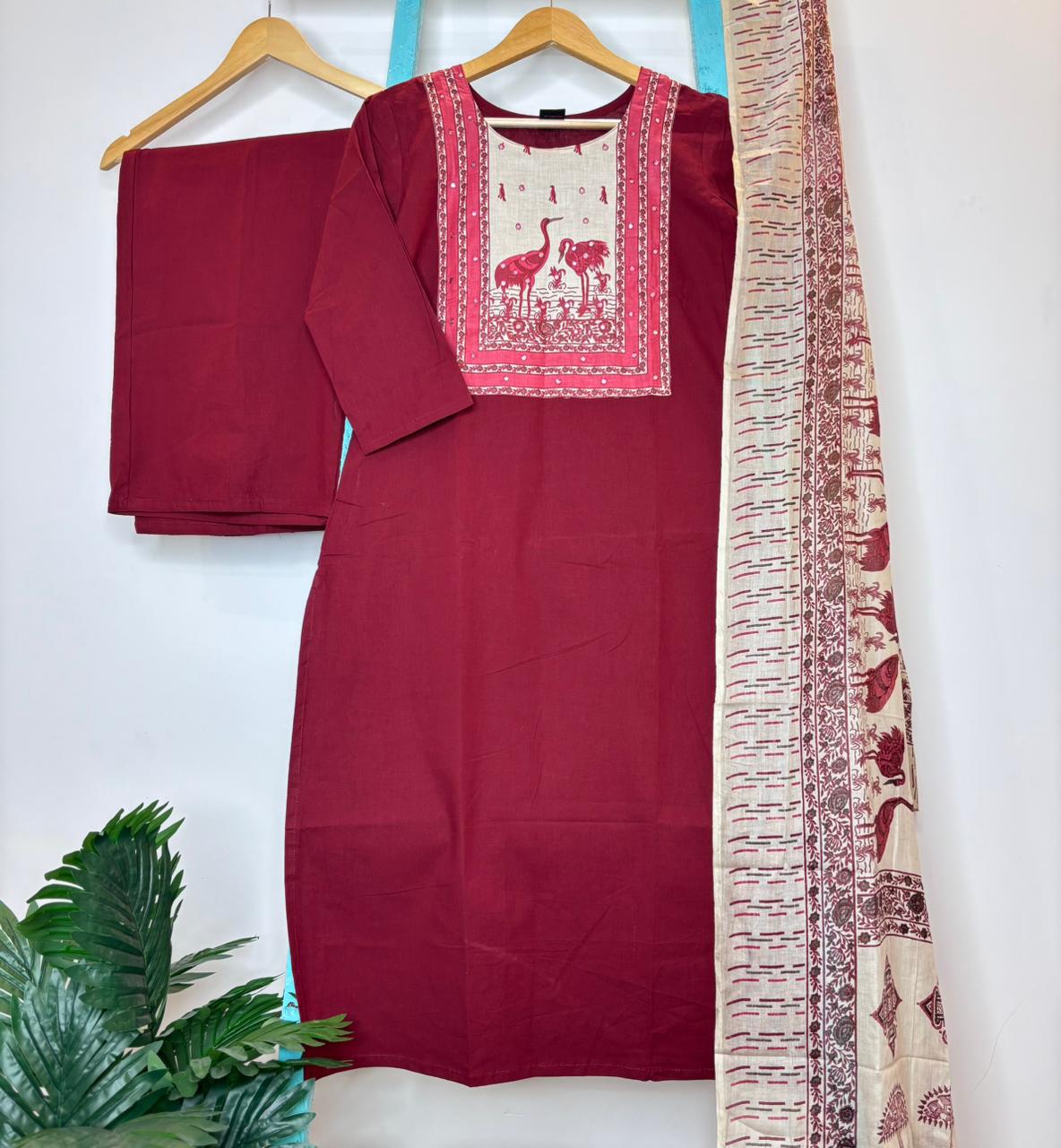 Maroon Straight Kurti Set