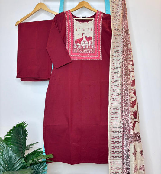 Maroon Straight Kurti Set