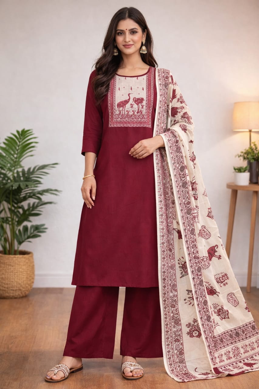 Maroon Straight Kurti Set