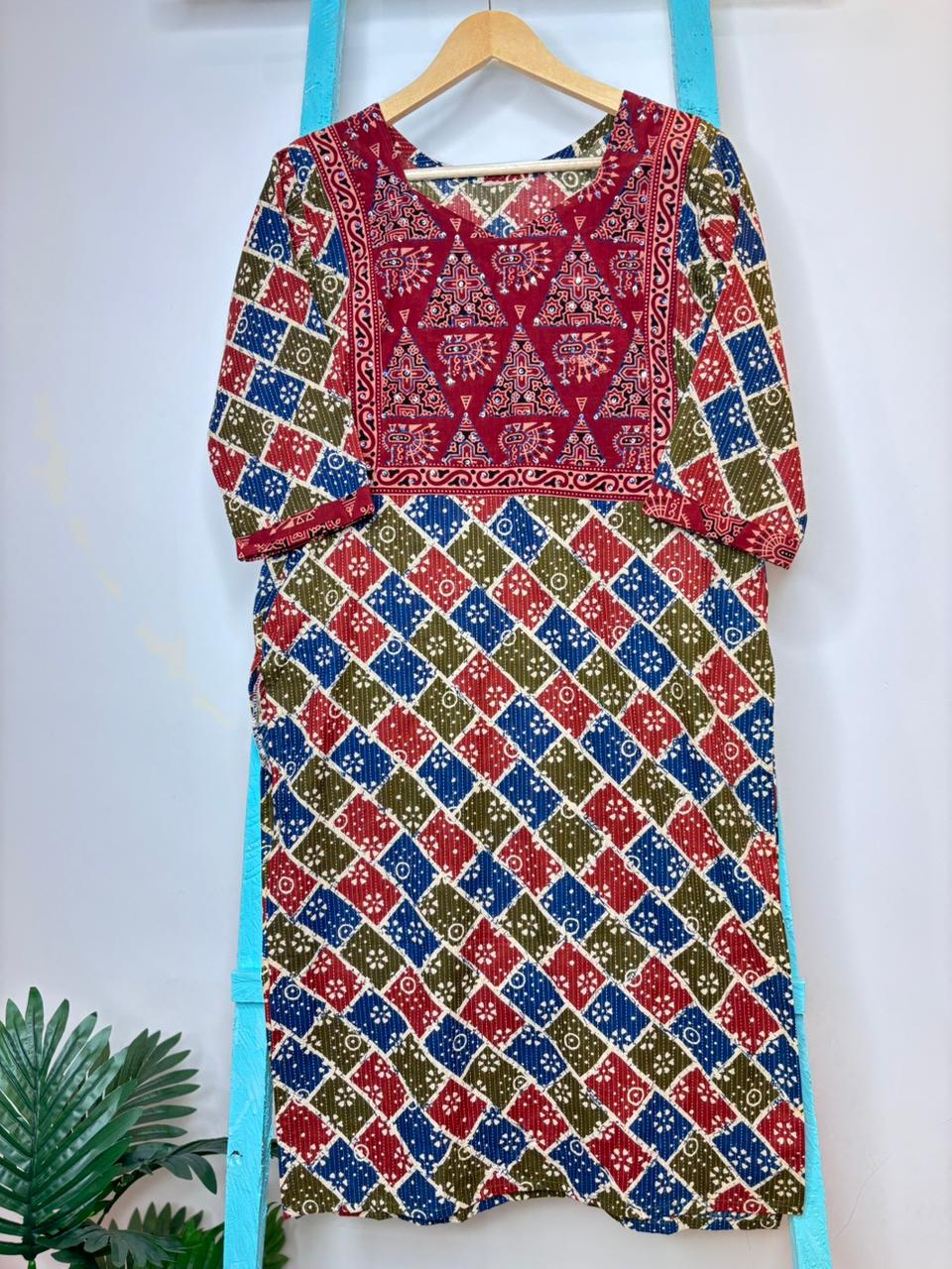 Maroon Multicolor Yoke Kurti