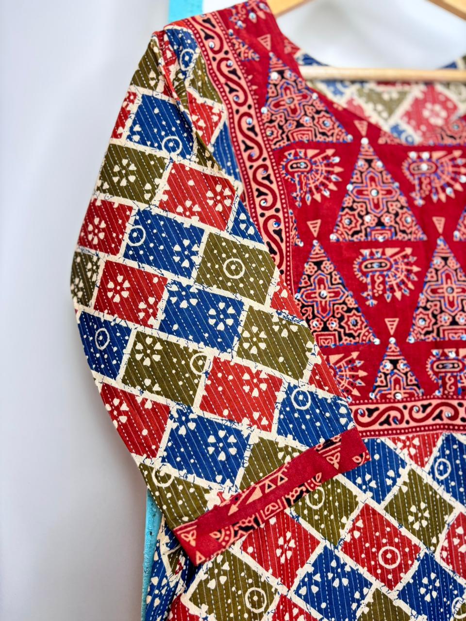 Maroon Multicolor Yoke Kurti