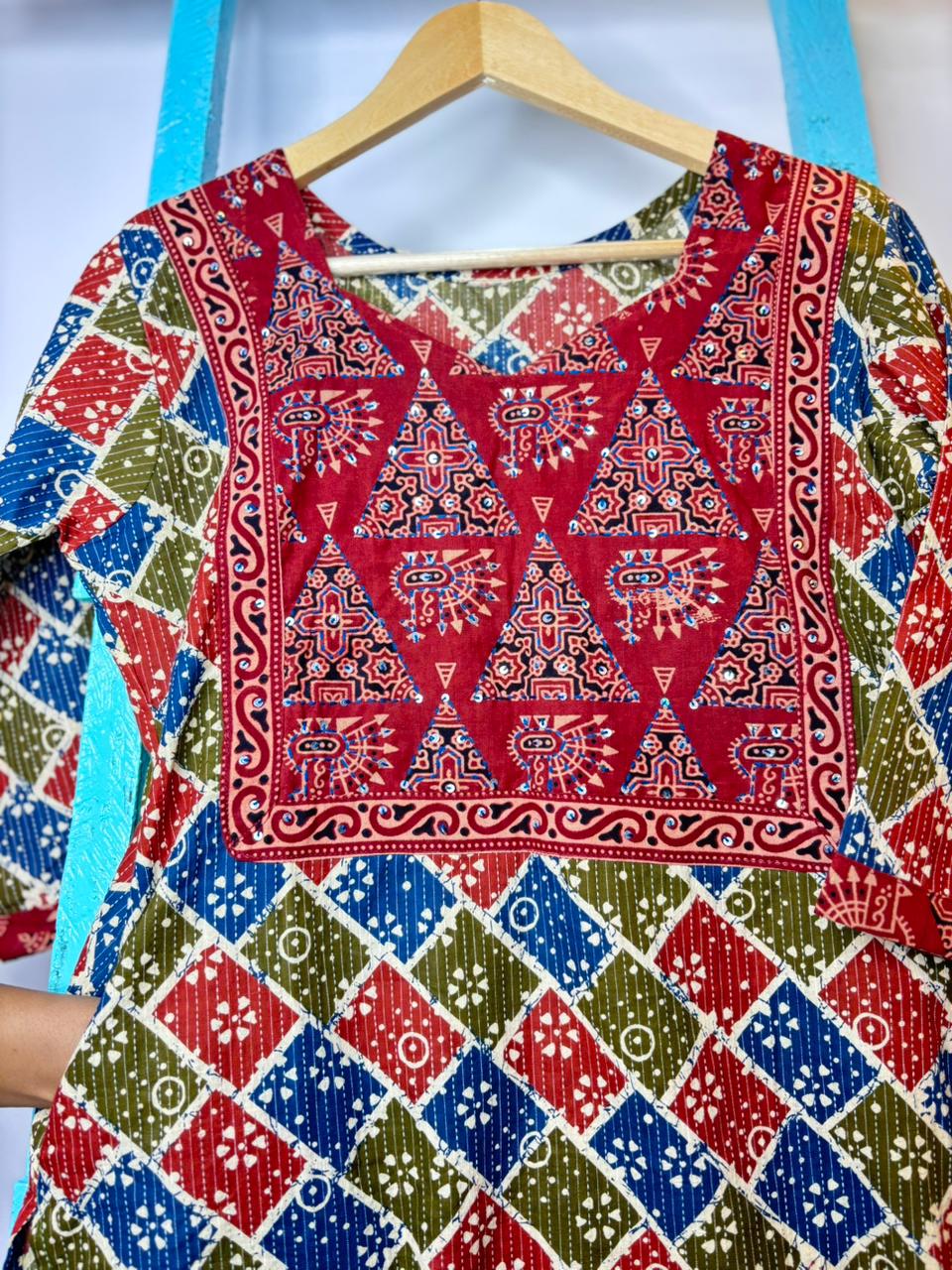 Maroon Multicolor Yoke Kurti