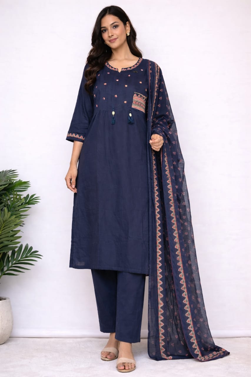 DARK NAVY BLUE KURTI SET