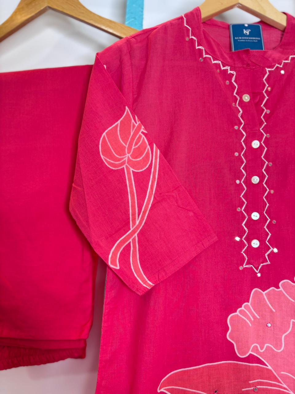 Pink Floral Kurti Set