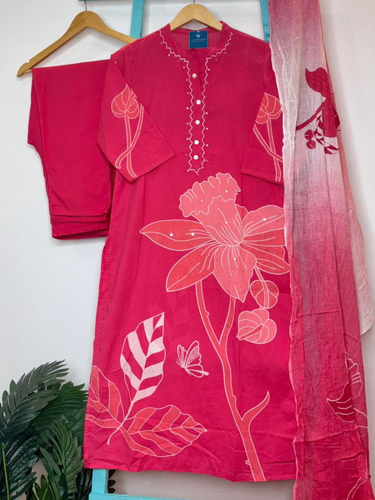 Pink Floral Kurti Set